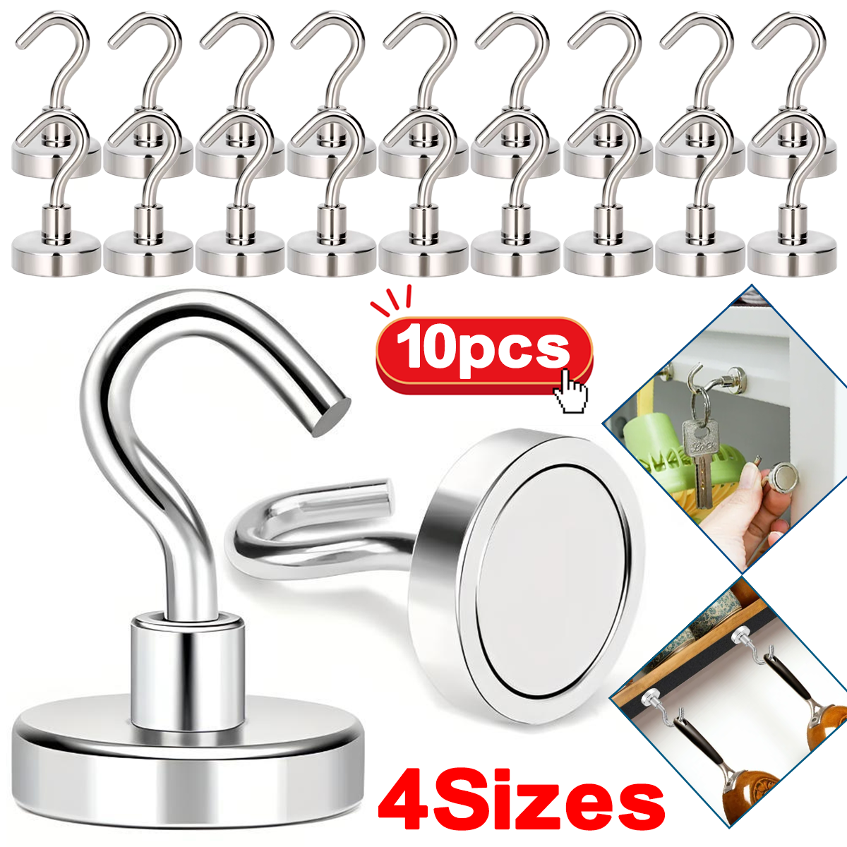 Kitchen Appliances Shelves - 10pcs Premium Stainless Steel Magnetic Hooks