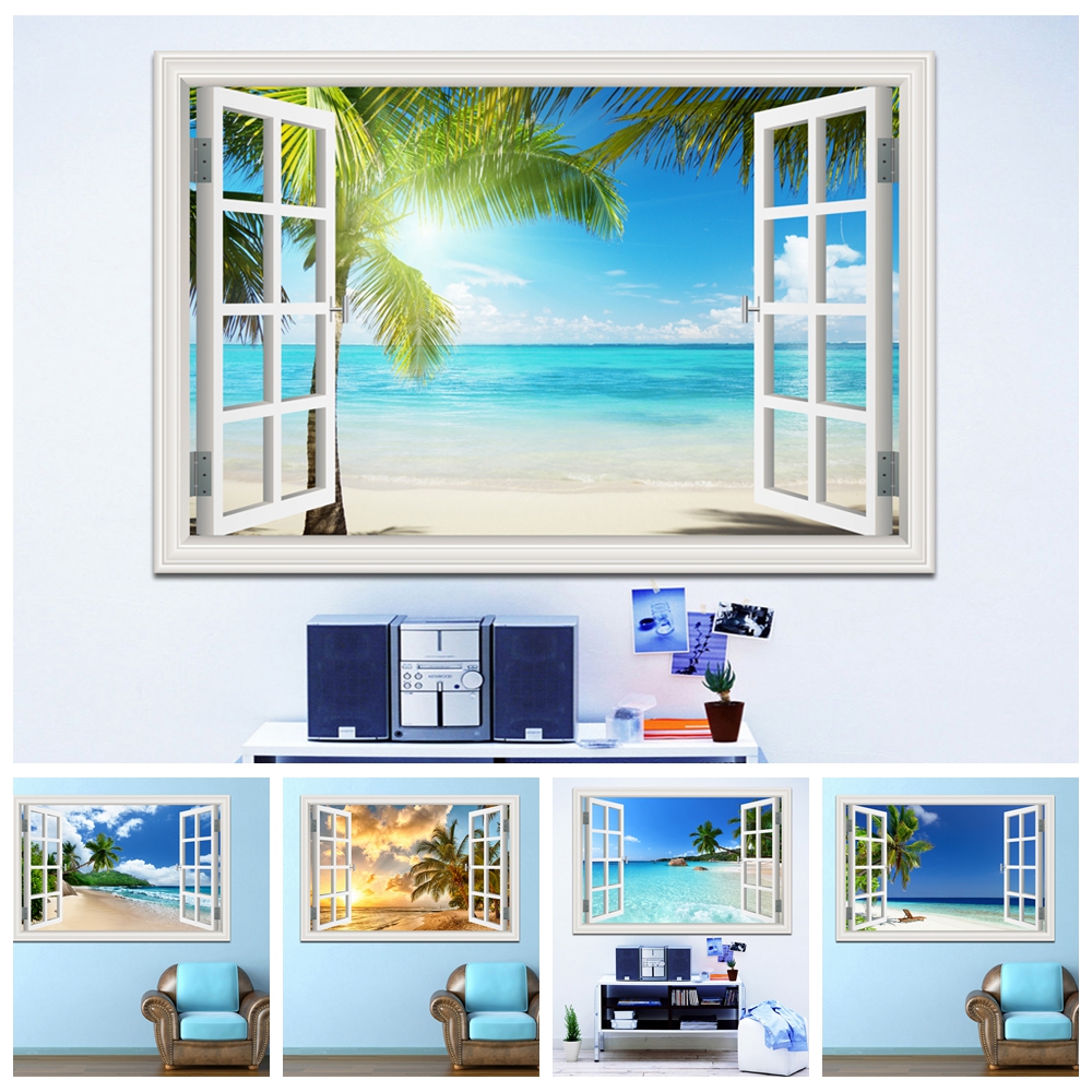 Kitchen Appliances Design - 3D Beach Window View Wall Sticker