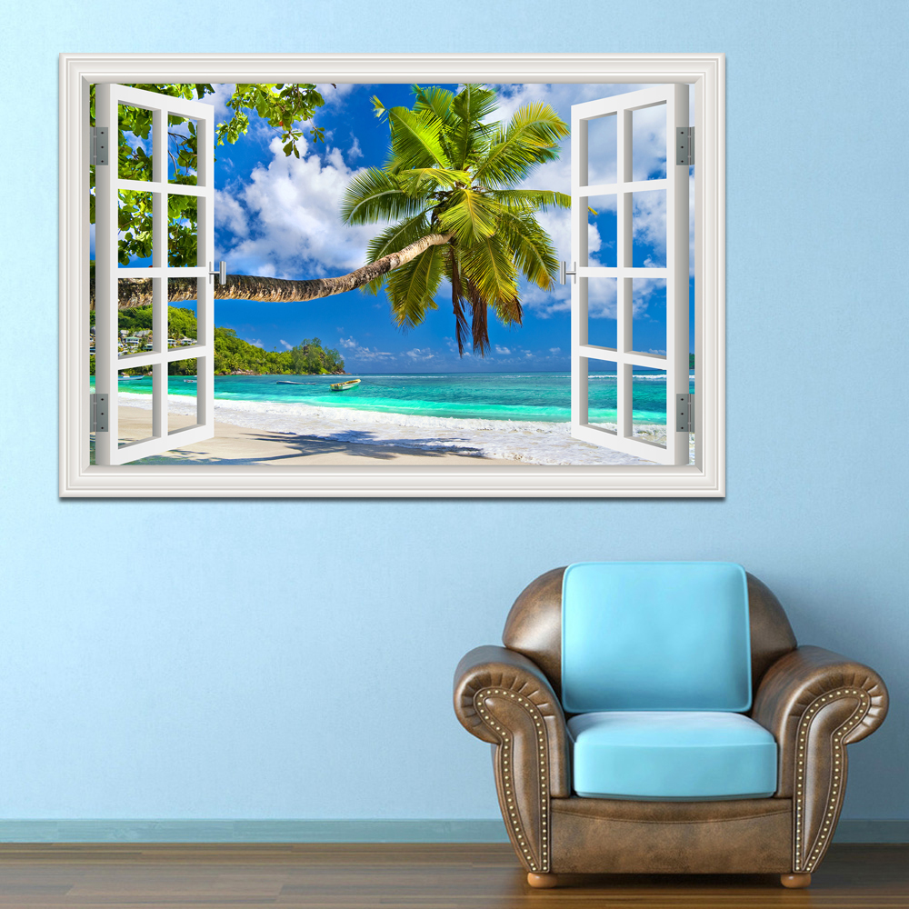 3D Beach Window View Wall Stic - مراجعة Kitchen Appliances Design وسعره