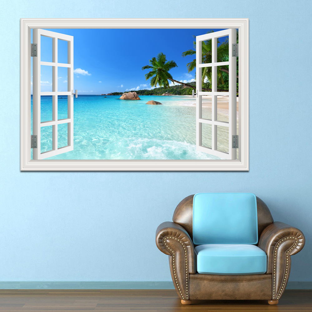 3D Beach Window View Wall Stic - مراجعة Kitchen Appliances Design وسعره