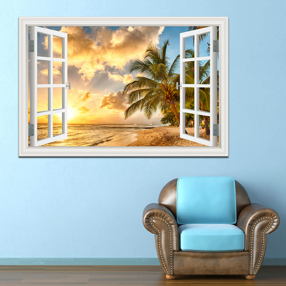 3D Beach Window View Wall Stic - مراجعة Kitchen Appliances Design وسعره