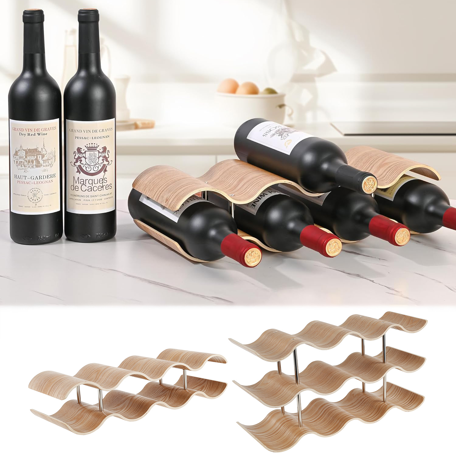 2/3-Tier Wooden Wine Rack Wavy - مراجعة Kitchen Appliances Shelves وسعره