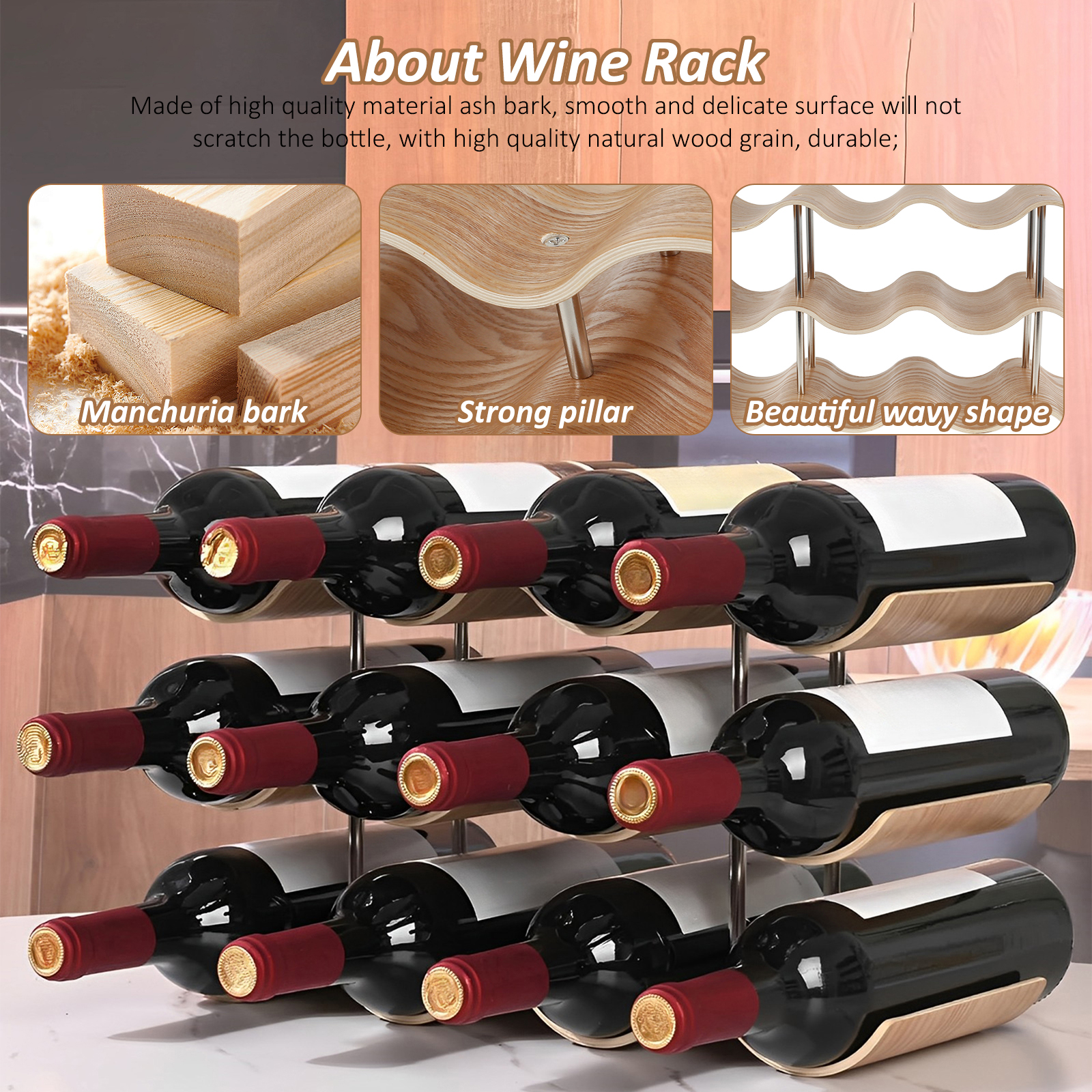 2/3-Tier Wooden Wine Rack Wavy - مراجعة Kitchen Appliances Shelves وسعره