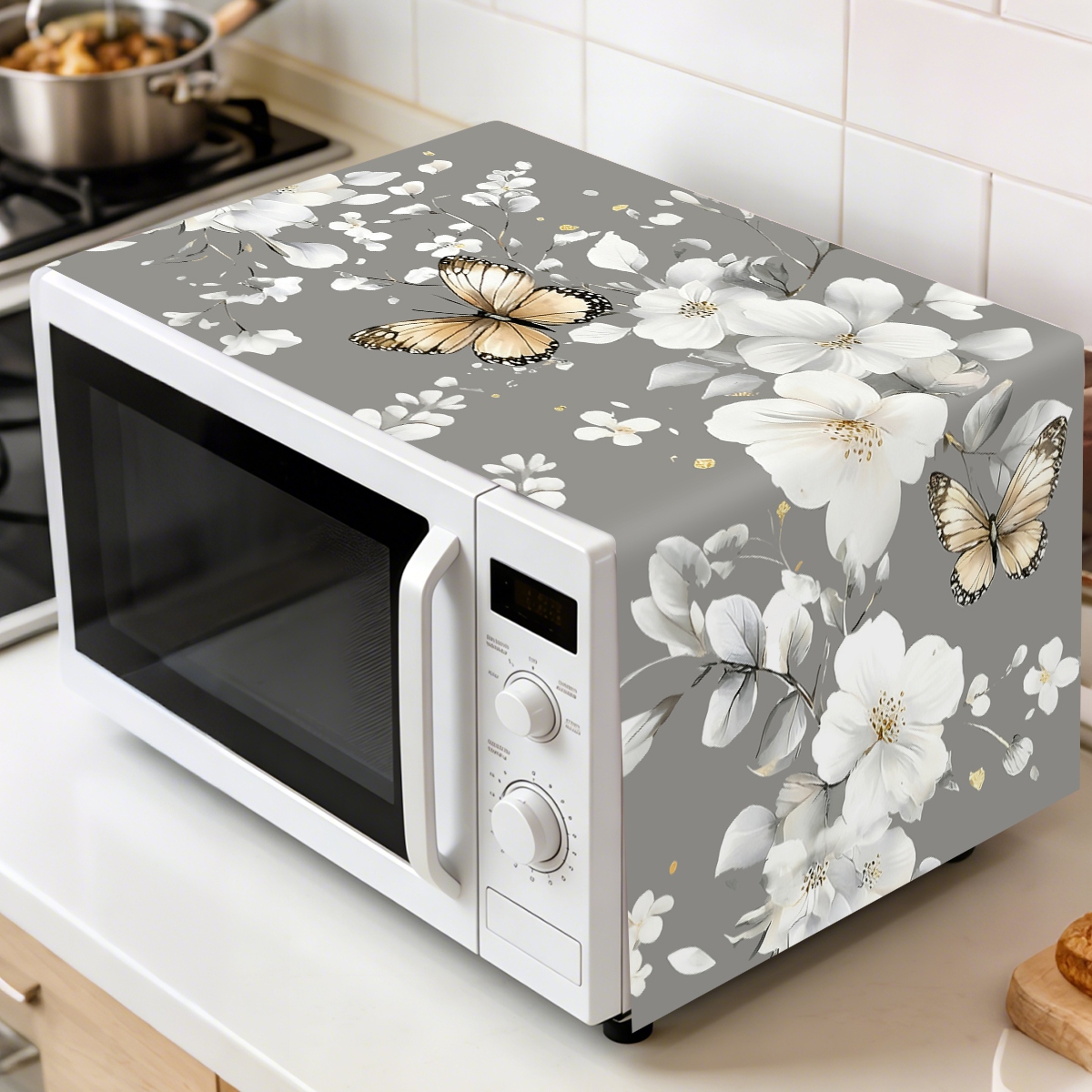 1pc  White Flower Microwave Du - مراجعة Kitchen Appliances Design وسعره