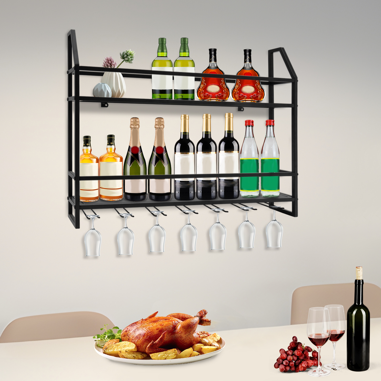 Double-layer Wine Rack Wall-Mo - مراجعة Kitchen Appliances Shelves وسعره