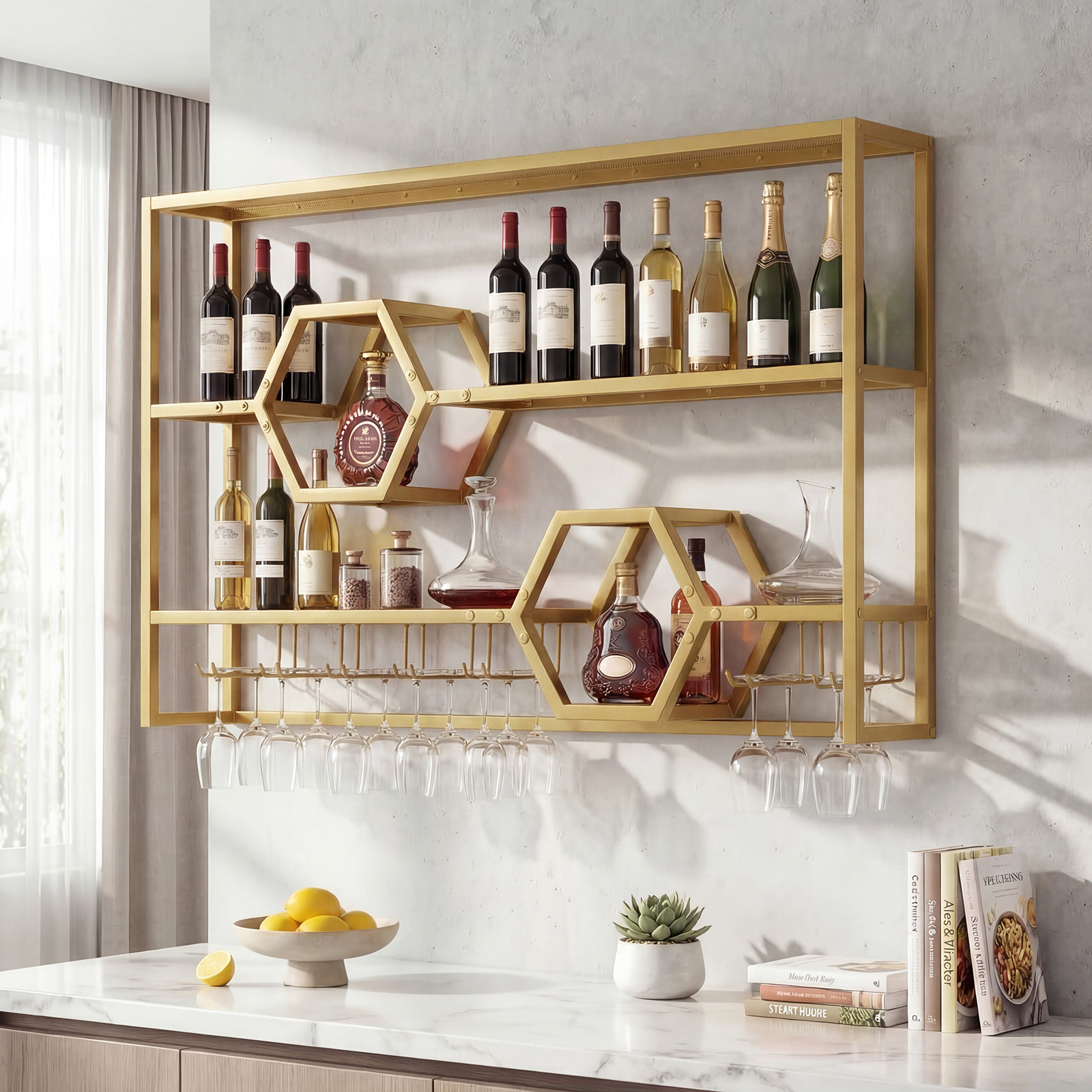 Wall Mounted Wine Rack 47” Lar - مراجعة Kitchen Appliances Shelves وسعره