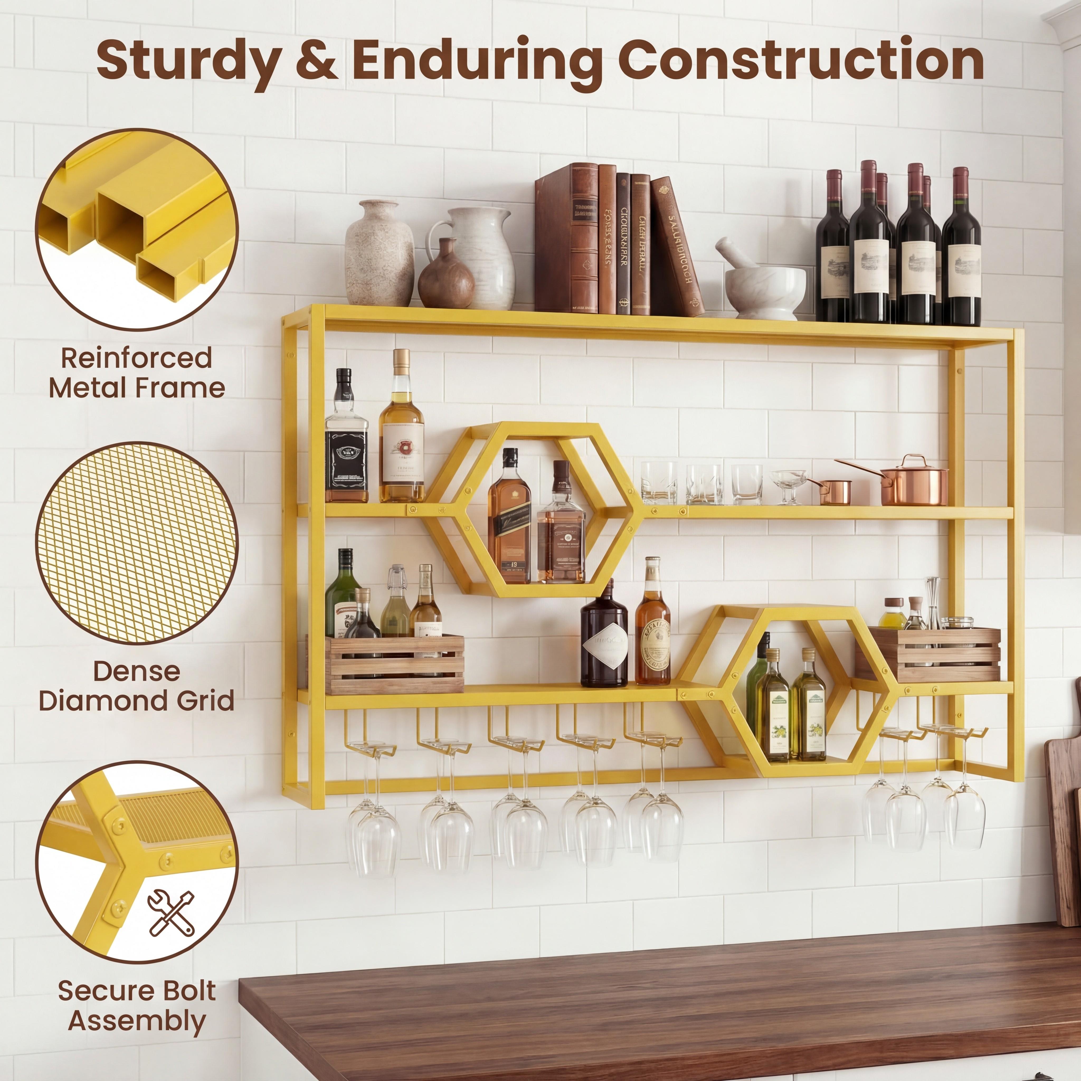 Wall Mounted Wine Rack 47” Lar - مراجعة Kitchen Appliances Shelves وسعره